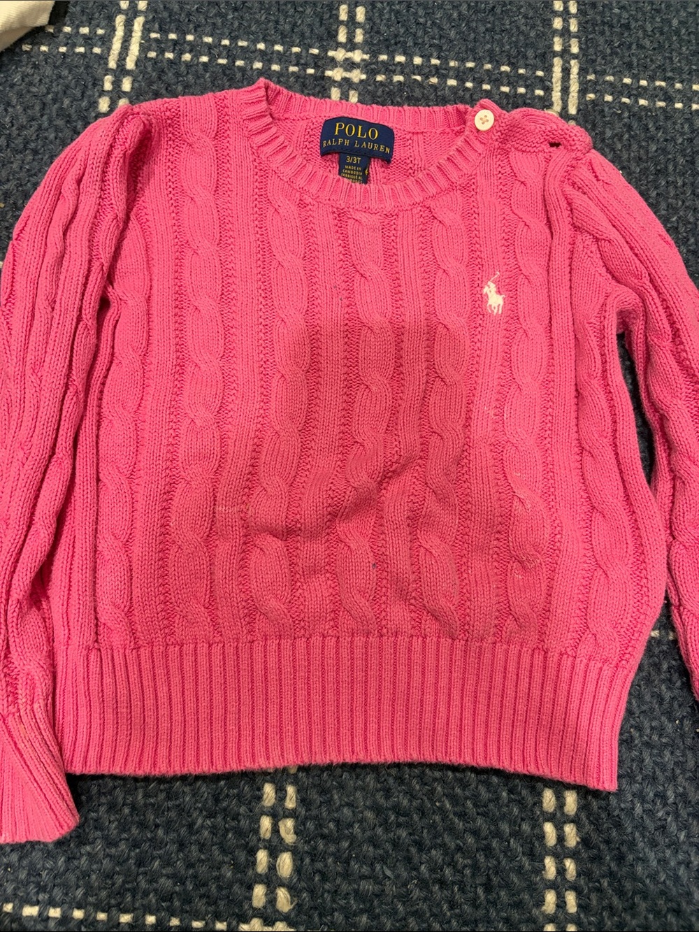 Polo by Ralph Lauren Hot Pink Cable Knit Crewneck Sweater